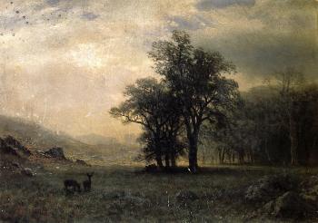 Albert Bierstadt : Deer in a Landscape